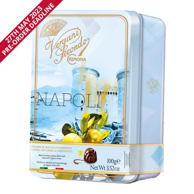 Dark Chocolate Limoncello Pralines in Napoli Gift Tin (Pre-Order Only) 