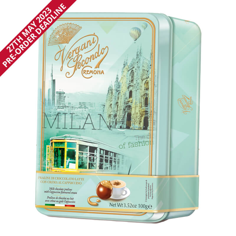 Milk Chocolate Cappuccino Pralines in Milan Gift Tin (Pre-Order Only)