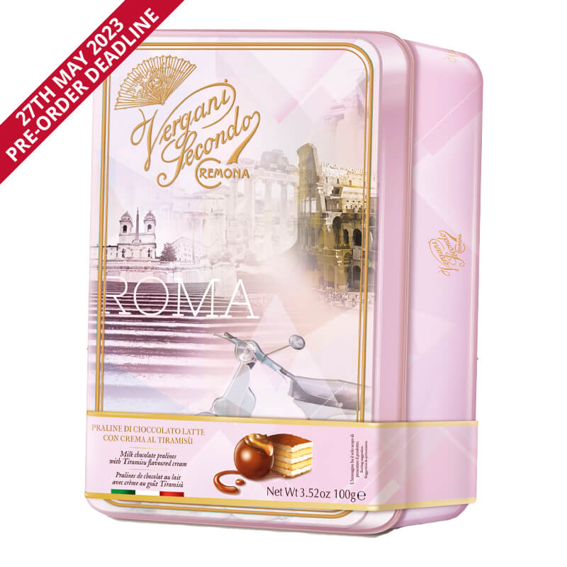 Milk Chocolate Tiramisu Pralines in Roma Gift Tin (Pre-Order Only)